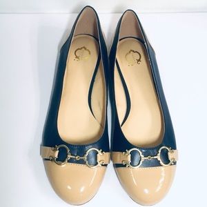 C. WONDER NAVY & CAMEL LEATHER BALLET FLATS- 7 1/2